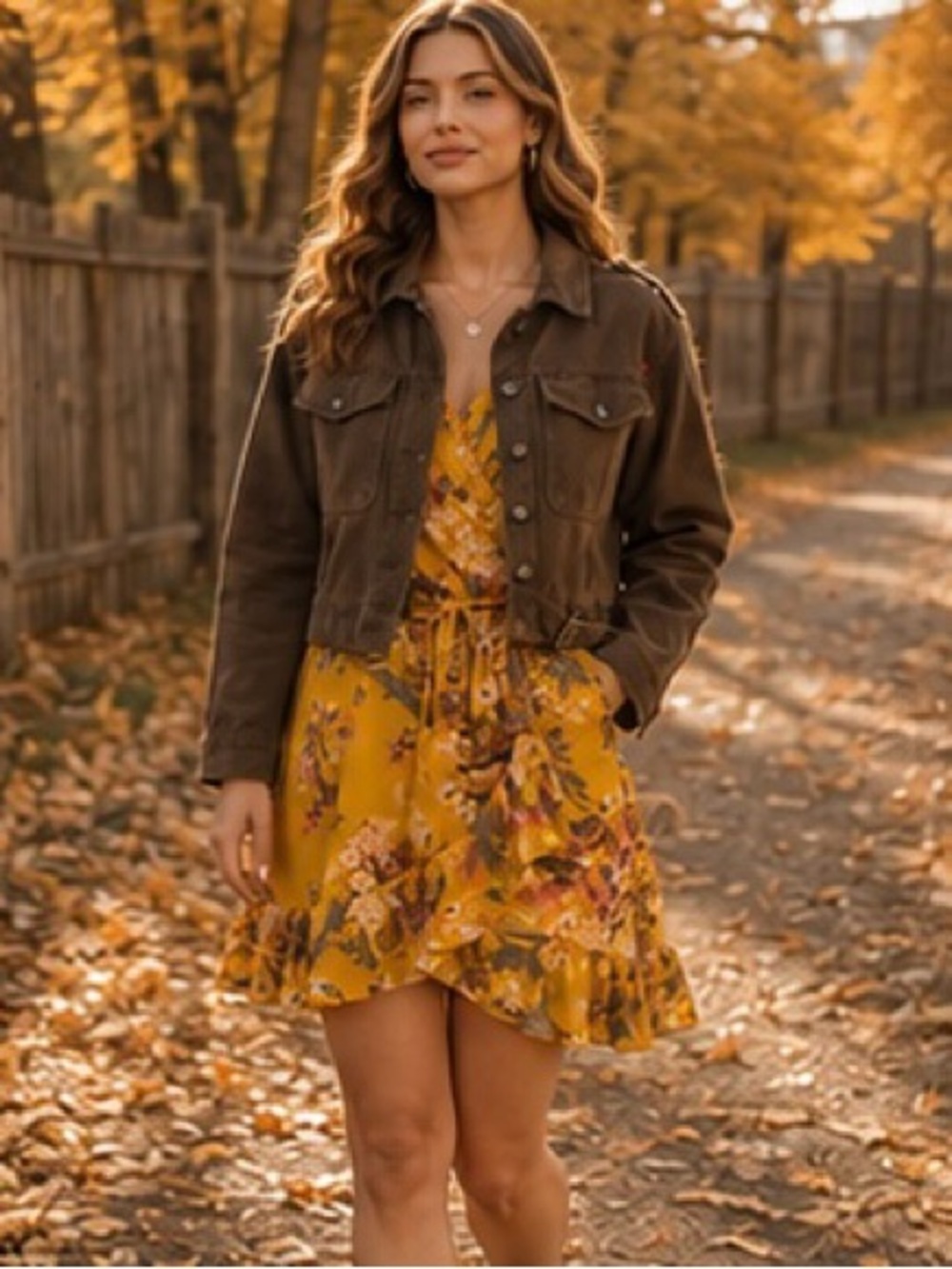 MINKPINK Tokyo Floral Wrap Mini Dress Mustard Yellow – Size Small